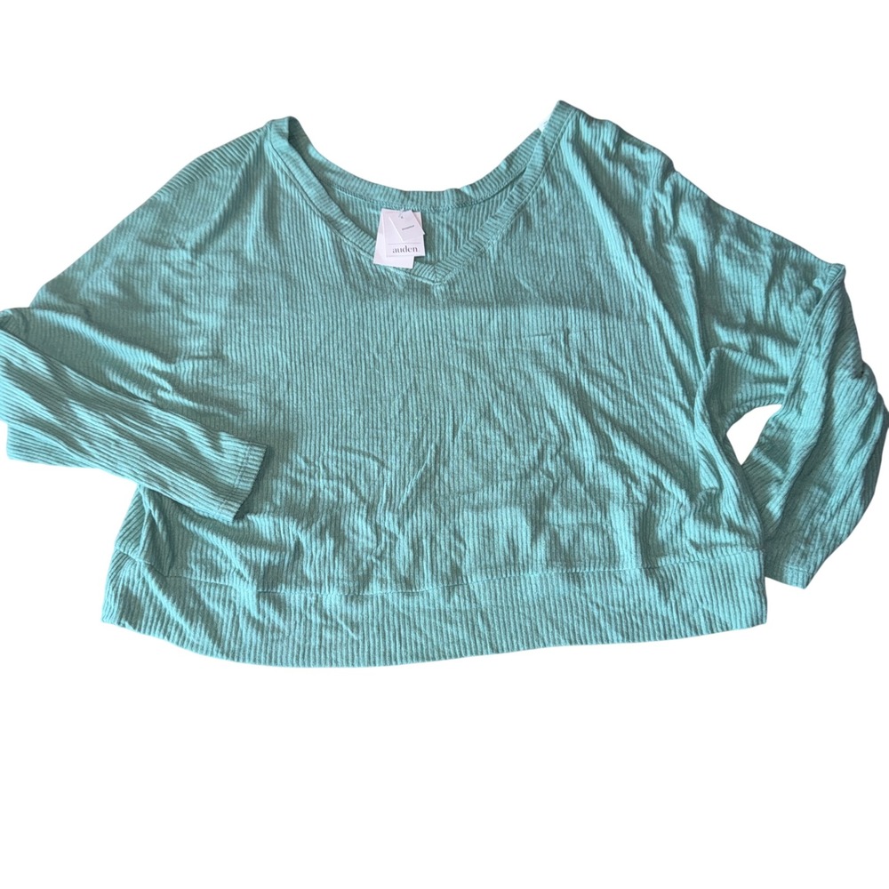 Auden Sleepwear Top XXL Green Ribbed Reversible V-Neck Long Sleeve Pajama Shirt
